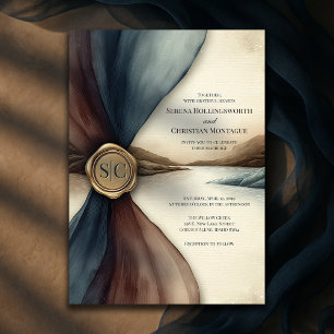 Pflaume und Blau Ombre-Siegel Aquarell-Hochzeit Einladung