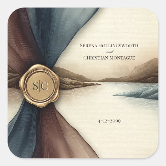 Pflaume und Blau Ombre Siegel Wasserfarben-Hochzei Quadratischer Aufkleber (Vorderseite)