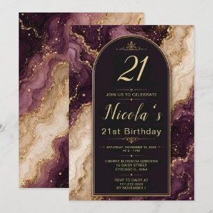 Pflaume und Gold 21. Geburtstag Einladung