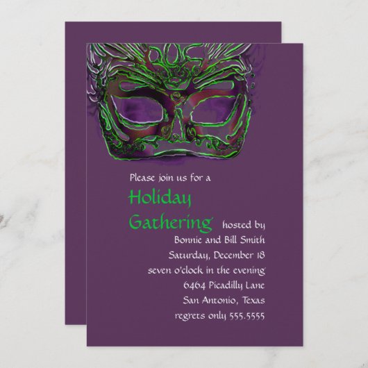 Pflaume und grüne Party Einladung (Vorne/Hinten)