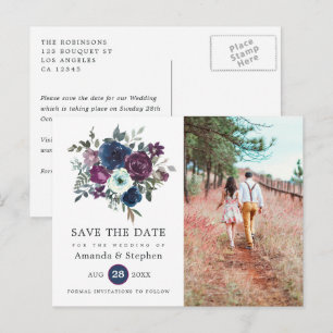 Pflaume und Marine Blumenhochzeit Postkarte