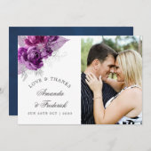 Pflaume und Navy Wassercolor Hochzeit Danke (Vorne/Hinten)