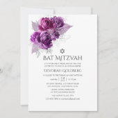 Pflaume und Navy Wasserfarben Floral Bat Mitzvah Einladung (Vorderseite)