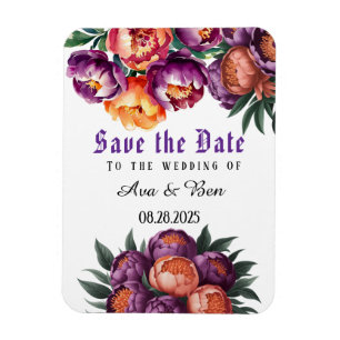 Pflaume und Orange bemalte Pfingstrose Save-the-Da Magnet