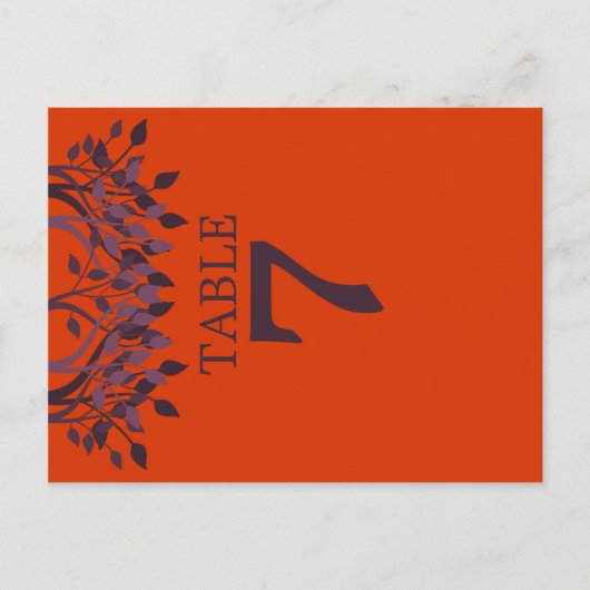 Pflaume und Orange-Blätter Tischnummer Karten 7 (Vorderseite)