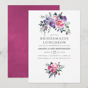 Pflaume- und rosa Aquarell-Blumen Damen-Lunch Einladung