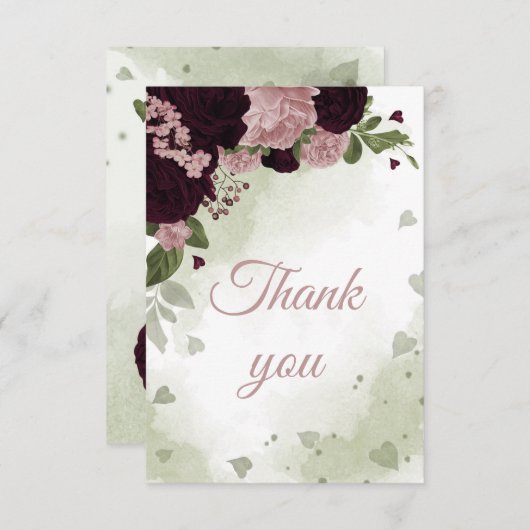 Pflaume und rosa Blume, botanisch Dankeskarte (Vorne/Hinten)