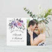 Pflaume und rosa Blumenzehen speichern das Datum Save The Date (Stehend Vorderseite)