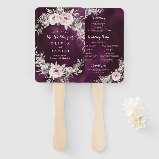 Pflaume und rosafarbene Hochzeitsfeier Fächer (Vorne und Hinten)