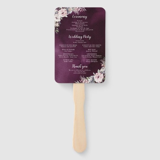 Pflaume und rosafarbene Hochzeitsfeier Fächer (Rückseite)