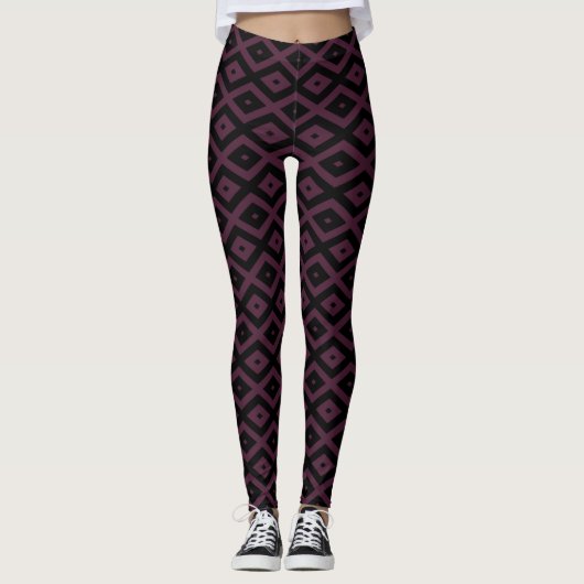 Pflaume und schwarze Diamantmuster Leggings (Vorderseite)