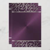 Pflaume und Silber Feiertag Einladung (Vorne/Hinten)