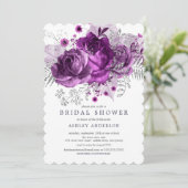 Pflaume und silberes Brautparty Einladung (Stehend Vorderseite)