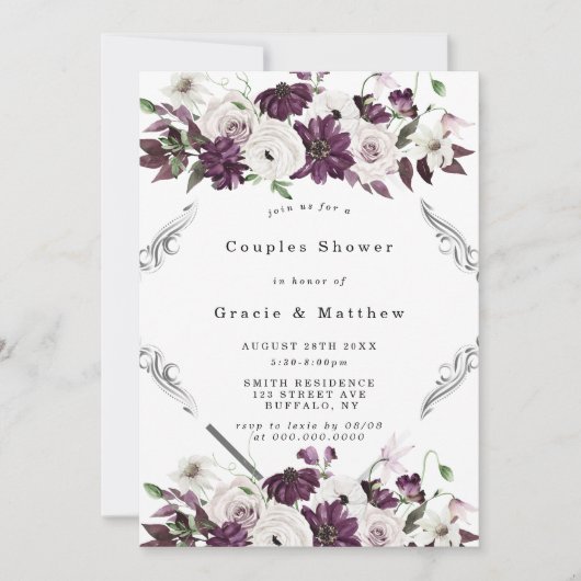 Pflaume und Silver Geometric Couples Dusche lädt e (Vorderseite)