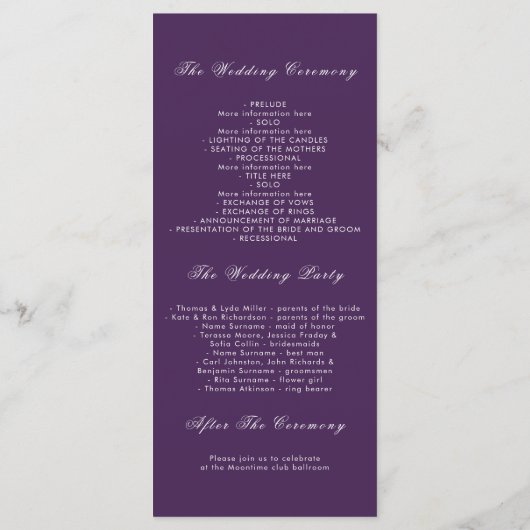 Pflaume und Violett Lila Blumenzeitsprogramme Programm (Rückseite)