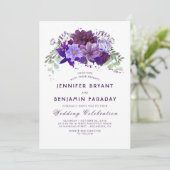 Pflaume und Violett Lila Elegante Hochzeit Einladung (Stehend Vorderseite)