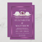Pflaume und Weiß-Thema mit Schwänen Einladung (Vorne/Hinten)