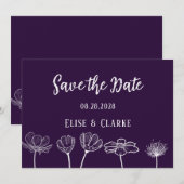 Pflaume und weiße Wildblumen speichern Datumskarte Einladung (Vorne/Hinten)