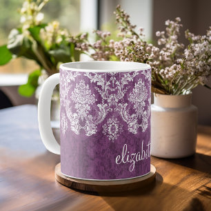 Pflaume Vintage-Damaskus-Muster und Name Kaffeetasse