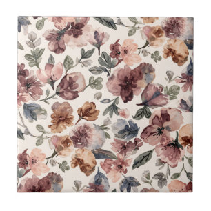 Pflaume Wildblume Wasserfarbe Moody Botanischer Ga Fliese