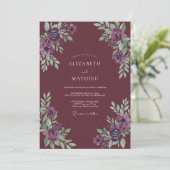 Pflaumen-Amethyst-Blatt-Hochzeit Einladung (Stehend Vorderseite)