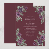 Pflaumen-Amethyst-Blatt-Hochzeit Einladung (Vorne/Hinten)