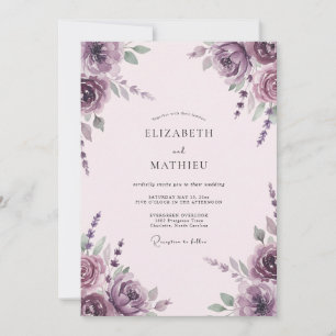 Pflaumen-Amethyst-Gemalte Hochzeit Einladung