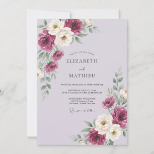 Pflaumen-Amethyst-Pfingstrosen-Hochzeit Einladung