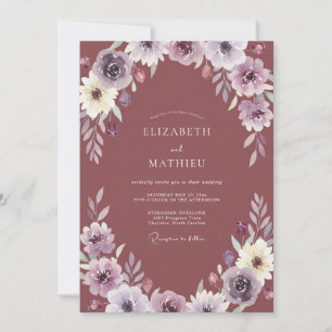 Pflaumen-Amethyst-Ranunculus-Eukalyptus-Hochzeit Einladung