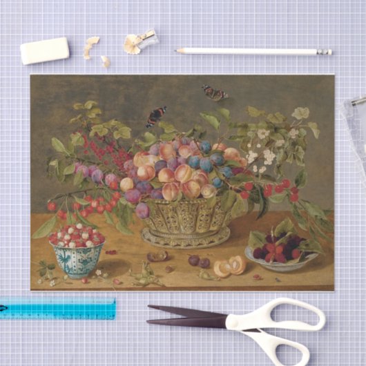 Pflaumen, Aprikosen, Kirschen und Johannisbeeren i Seidenpapier (Handwerk)