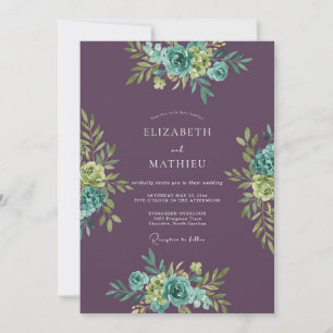 Pflaumen-Aqua-Aquarell-Hochzeit Einladung