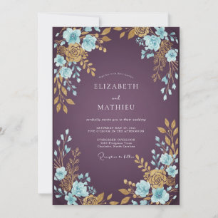 Pflaumen-Aquagrün-Laub-Eukalyptus-Hochzeit Einladung