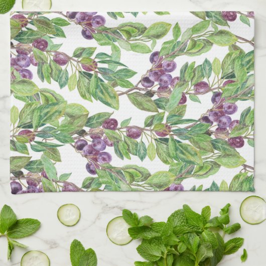 Pflaumen-Aquarellmuster Küchentuch (Gefaltet)
