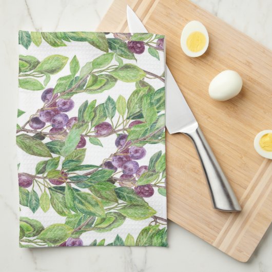 Pflaumen-Aquarellmuster Küchentuch (Viertel Falte)