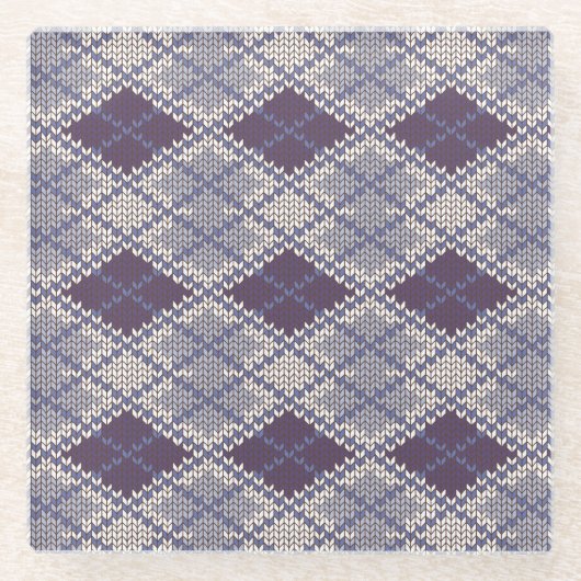 PFLAUMEN ARGYLE STRICKMUSTER Glasuntersetzer (Vorderseite)