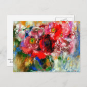 Pflaumen auf grauem Hintergrund, Blumenmalerei Postkarte (Vorne/Hinten)