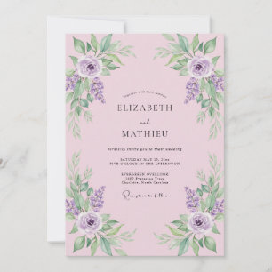 Pflaumen-Bemalte-Petal-Hochzeit Einladung