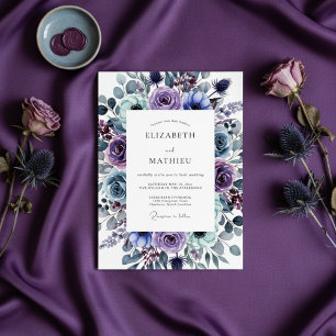 Pflaumen-Blumen-Whimsy-Hochzeit Einladung