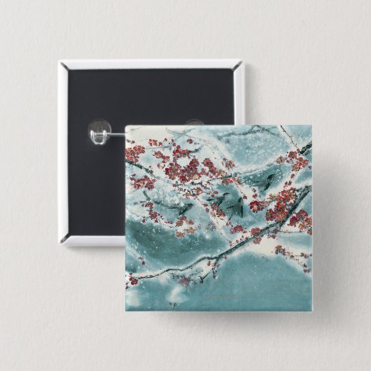 Pflaumen-Blüte im Schnee Button (Vorne & Hinten)