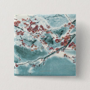 Pflaumen-Blüte im Schnee Button