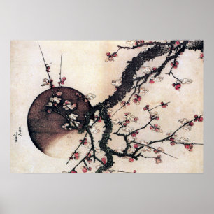 Pflaumen-Blüten und der Mond, Hokusai Poster