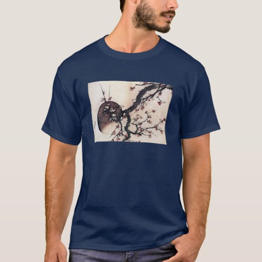 Pflaumen-Blüten und der Mond, Hokusai T-Shirt (Vorderseite)