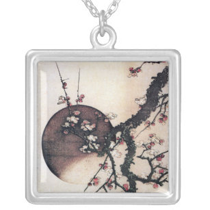 Pflaumen-Blüten und der Mond, Hokusai Versilberte Kette
