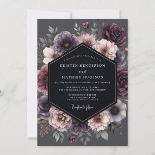Pflaumen-Botanical-Moody-Romantik-Hochzeit Einladung