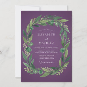 Pflaumen-Botanischer-Kranz-Hochzeit Einladung