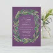 Pflaumen-Botanischer-Kranz-Hochzeit Einladung (Stehend Vorderseite)