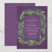 Pflaumen-Botanischer-Kranz-Hochzeit Einladung (Vorne/Hinten)