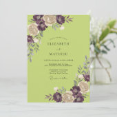 Pflaumen Chartreuse Gemalte Hochzeit Einladung (Stehend Vorderseite)