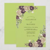 Pflaumen Chartreuse Gemalte Hochzeit Einladung (Vorne/Hinten)
