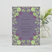 Pflaumen Chartreuse Rosen Hochzeit Einladung (Stehend Vorderseite)